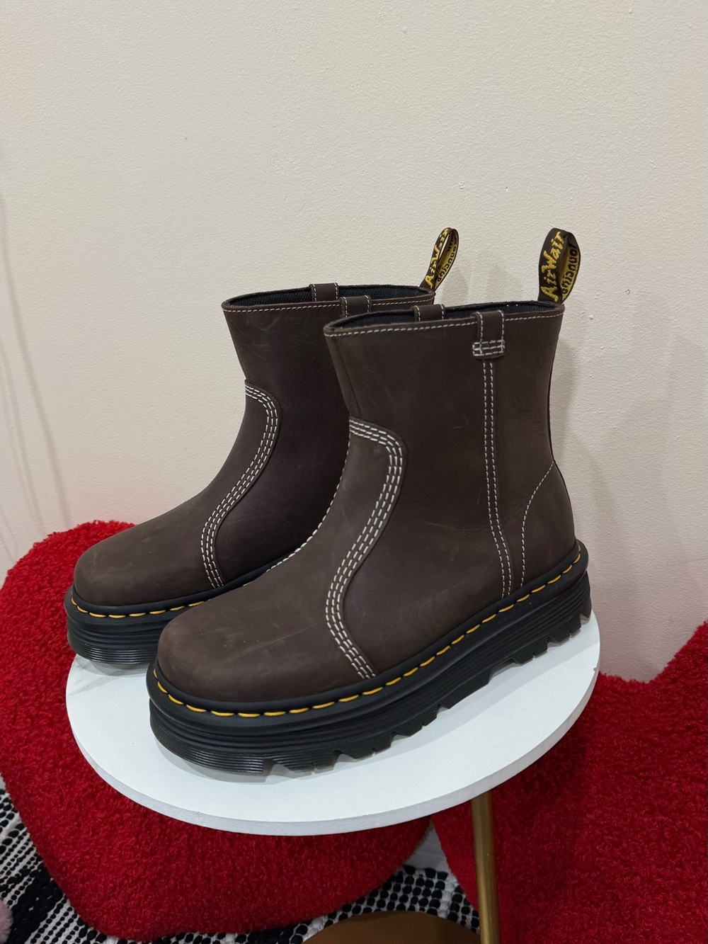 Dr. Martens Zebzag Rigger Dark Brown Leather Boots US 8 EU 39